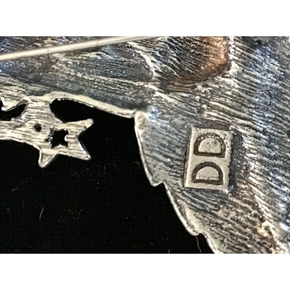 Vintage DD Pewter and Enamel Fairy Brooch With Aurora Borealis Rhinestones - Picture 6 of 7